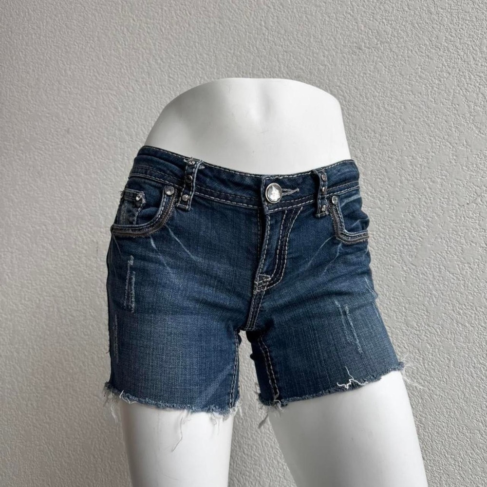 Grace in LA Y2K denim mini shorts with bedazzled